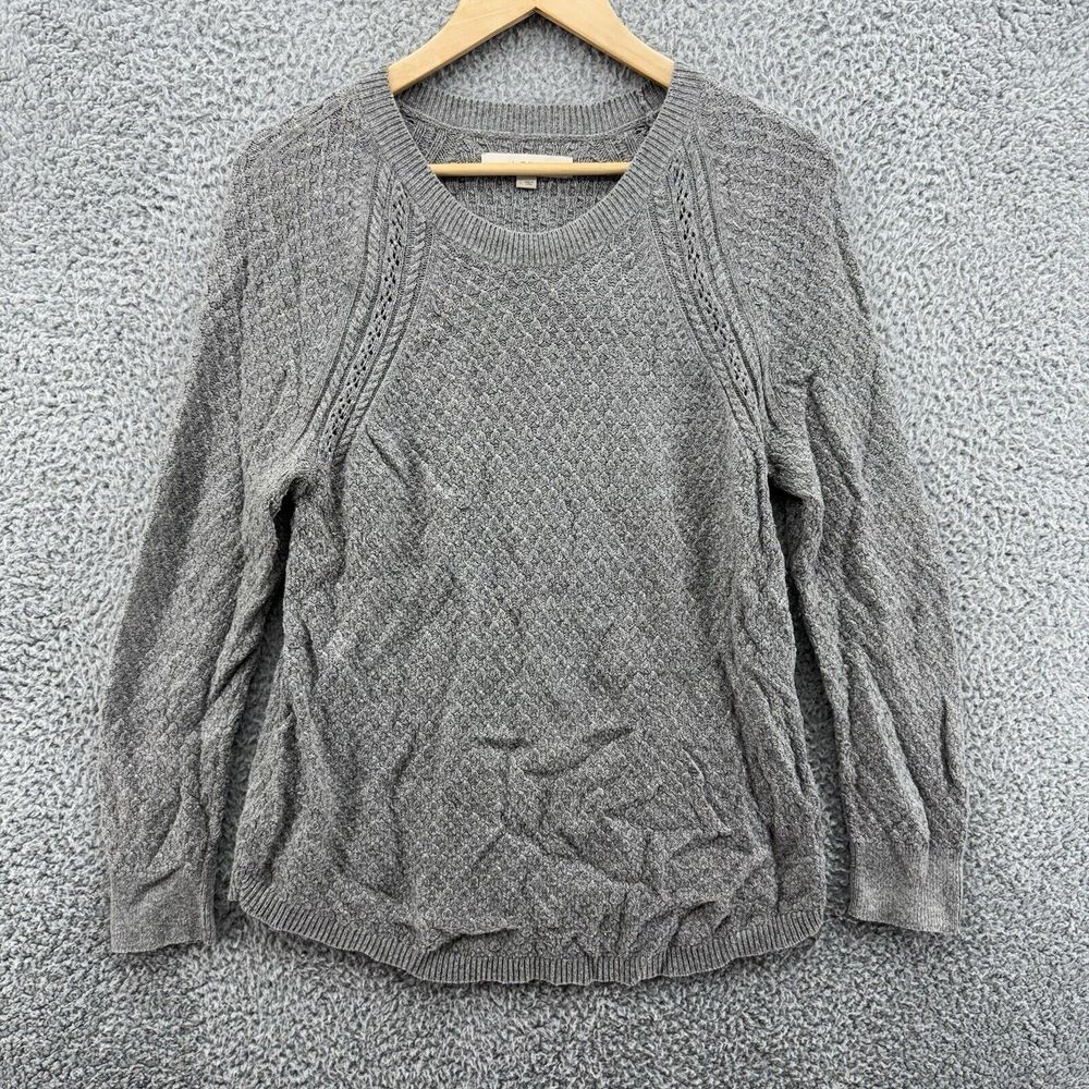 Loft‎ Ann Taylor Sweater Womens L Career Gray Round Neck Cable Knit Wool Blend